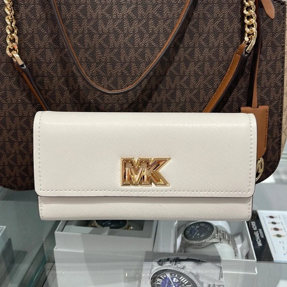 Michael Kors Mimi Large Saffiano Leather Bi-Fold Continental Wallet Optic White
